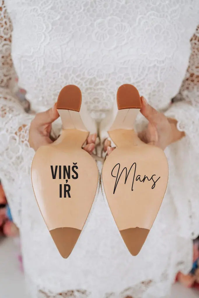 "Viņš ir mans" kāzu uzlīmes uz apaviem - Manadruka.lv