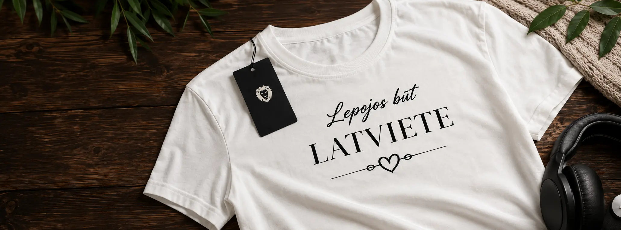Balts T-krekls ar latvisku dizainu un uzrakstu Latviete