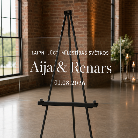 Personalizēta kāzu uzlīme stiklam ar tekstu “Laipni lūgti mīlestības svētkos”