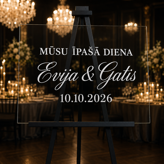 Personalizēta kāzu uzlīme stiklam ar tekstu “Mūsu īpašā diena”