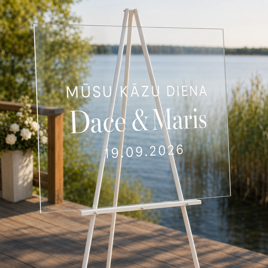 Personalizēta kāzu uzlīme stiklam ar tekstu “Mūsu kāzu diena”