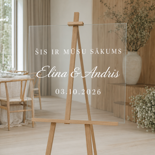 Personalizēta kāzu uzlīme stiklam ar tekstu “Šis ir mūsu sākums”